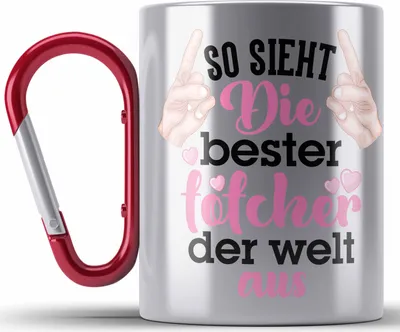 Produktbild von Trendation - Tochter Geschenk Edelstahl Tasse Karabiner Pink Vater Mama Geschenk für Töchter Spruch Beste Tochter Karabiner Edelstahl Tasse Karabiner Edelstahl (Rot)