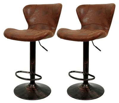 Produktbild von Barhocker 2er Set, Höhenverstellbare Barstühle, Drehbare Küchenhocker mit Rückenlehne und Fußstütze, Esszimmer, Theke (2, 47.5x34x88-109cm)