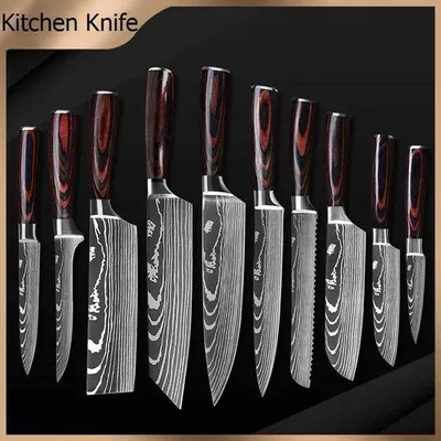 Produktbild von Famanu Küchenmesser-Set - 10-teilig, Edelstahl mit Damastmuster