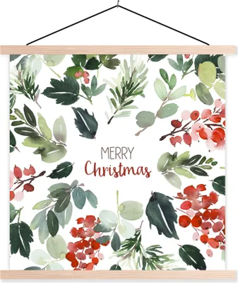 Produktbild von MuchoWow® Textilposter Weihnachten - Zitat - Aquarell 40x40 cm mit holzfarbenen Rahmen - Posterleiste