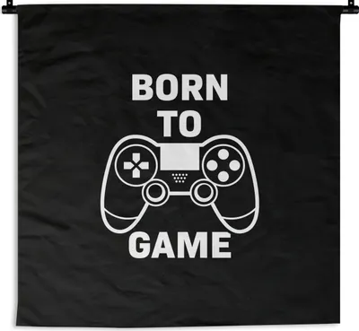 Produktbild von MuchoWow® Wandteppich Wandbehang Gaming - Zitate - Controller - Zum Spielen geboren - Schwarz - Weiß 150x150 cm Tapisserie Dekoration Wandtuch - Wohnaccessoires - Modernes