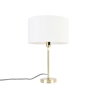 Zdjęcie produktu dla QAZQA – designerska lampa stołowa złota I mosiężna regulowana z białym kloszem 35 cm – salon I sypialnia – stal okrągła – przystosowana do żarówek LED E27