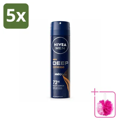 Imagen del producto de 5 unidades de desodorante en spray NIVEA MEN, aroma Deep Espresso, 150 ml, pack ahorro