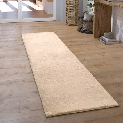 Produktbild von Hochflor Teppich Läufer Flur Schlafzimmer Shaggy Flauschig Kunstfell Einfarbig Grösse 80x300 cm