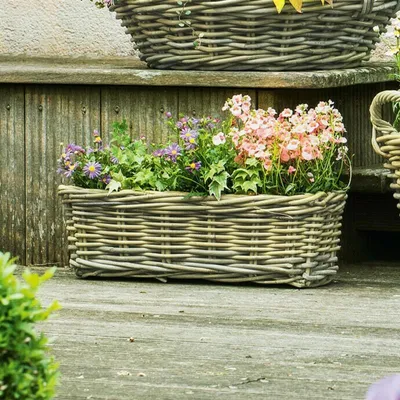 Image de Rotin Jardinière "Koboo Grey" 46 cm de long, gris, jardinière pour balcon, jardinière pour l'extérieur, bac à plantes