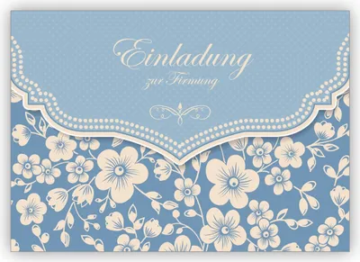 Produktbild von Edle Firmungs Vintage Einladungskarte mit Retro Kirschblüten Muster für Mädchen, hellblau: Einladung zur Firmung