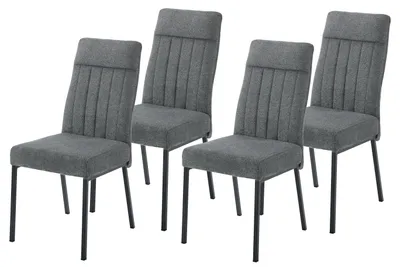 Produktbild von Hela Tische, 4er Set Esszimmerstuhl Catania, Bezug Webstoff Chenille Anthrazit Steppungen, FEDERKORB Polsterung, ergonomischer Rücken, 140kg belastbar