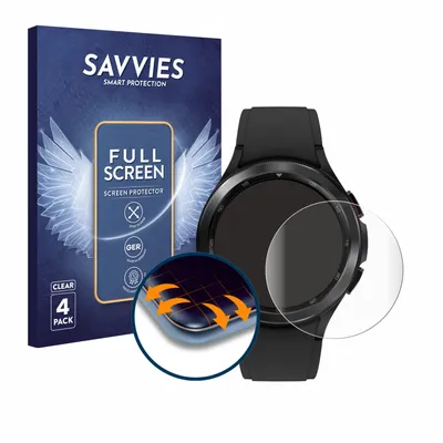 Produktbild von 4x Savvies Fullscreen Schutzfolie für Samsung Galaxy Watch 4 Classic (46mm) Displayschutz Folie Fullcover Klar Transparent