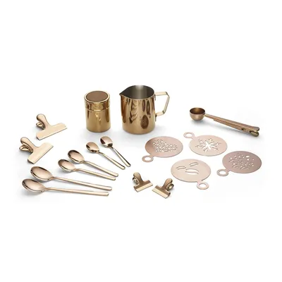 Produktbild von ECHTWERK Kaffeezubehör-Set, 23-tlg, Milchschaumkännchen 350 ml, Kakaostreuer, 4x Espresso-, 4x Cappuccino-, 4x Latte Macchiato-Löffel, 4x Kaffeeclips, EW-BA-3502K
