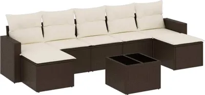 Produktbild von vidaXL 8-tlg. Garten-Sofagarnitur mit Kissen Braun Poly Rattan