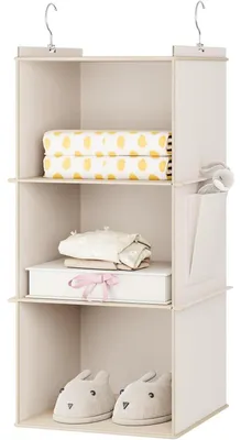Immagine prodotto di Scaffale sospeso con 3 ripiani, beige, dimensioni 30x30x60 cm, realizzato in tessuto non tessuto, MDF e bambù