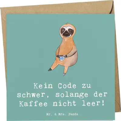 Produktbild von Mr. & Mrs. Panda Klappkarte Code und Kaffee - Meeresbrise - Geschenk, Grußkarte, Berufspassion, Softwareentwickler, Programmierer, Codieren, doppelkarte, anlasskarte