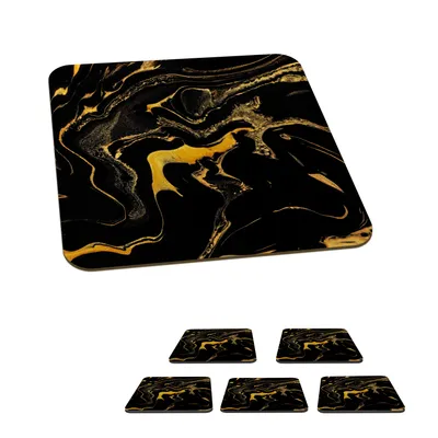 Obrázok produktu pre KitchenYeah® Podložky pod sklo štvorcové sada 6 vzorov - zlaté - čierne 10x10 cm Podložky pod poháre - Podložky pod nápoje - Chrániče na stôl - Podložky pod poháre na stôl