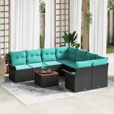 Image de Maison Exclusive - Salon de jardin avec coussins 9 pièces Noir Polyrotin