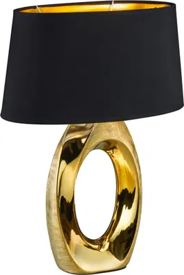 Produktbild von Große Tischleuchte Keramikfuß goldfarbig mit Stoffschirm in schwarz Höhe 52cm
