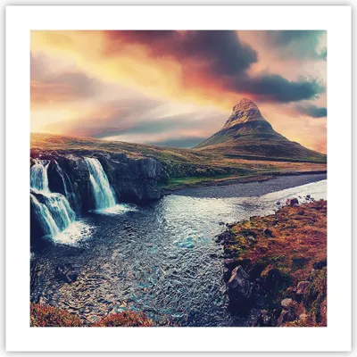 Produktbild von Poster - Poster ohne Rahmen - Wasserfall Himmel Berg - 50x50 cm - Wand Bild - Wanddeko - Wandbilder - Kunstposter - Wandposter - Bilder - Kunstdruck - Wanddekoration - Wandbild - P2XAC50x50-5111