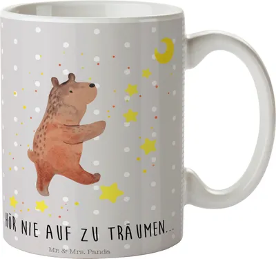 Produktbild von Mr. & Mrs. Panda Kaffeetasse Bär Träume - Grau Pastell - Geschenk, design tasse, schöne, Teddy, Traumdeutung, Träumen, Traum, Geschenktasse, kaffeebecher bedruckt