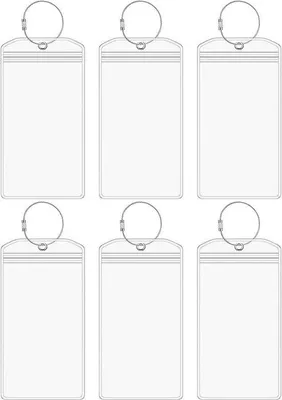 Immagine prodotto di 6 etichette da viaggio trasparenti - impermeabili e resistenti - in PVC compattato - per valigie e borse da viaggio.