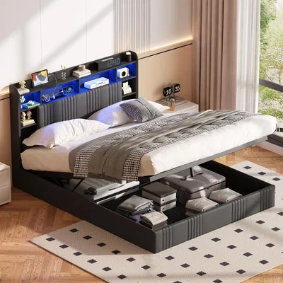 Produktbild von ProximaX Stauraumbett 160x200 cm Dunkelgrau Leinen mit Hydraulik, RGB-LED & USB-C