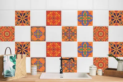 Produktbild von 24 Stück Laminierter Wandaufkleber Bad Küche Selbstklebende Bad Deko Fliesen von Marokko 20 x 20 cm