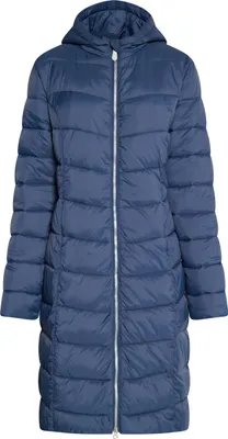 Produktbild von Damen Lange Steppjacke mit Kapuze und Stehkragen, warm gefüttert, in Blau, Größe L