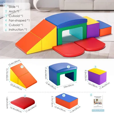 Immagine prodotto di Blocchi da arrampicata Softplay per bambini piccoli - Set da gioco per interni - 6 pezzi - Blocchi in schiuma morbida - Leggeri - Superficie in pelle - Fino a 3 anni - Colore C