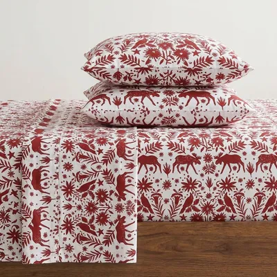 Productafbeelding van Bauer - Queensize lakens, katoenen flanellen beddengoedset, geborsteld voor extra zachtheid, gezellige woondecoratie (Arcadia Red, Queen)