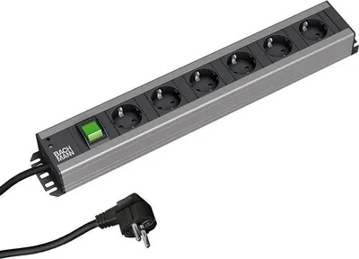 Immagine prodotto di Bachmann: barra multi-presa a 90°, compatibile con 19", nera, 2,0 m, con interruttore