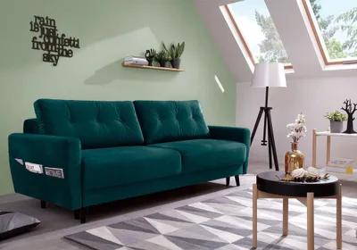 Produktbild von MIUFORM Friendly Lars Velours - Sofa mit Bettfunktion - 220x90cm - Petrolblau - 3-Sitzer Schlafsofa