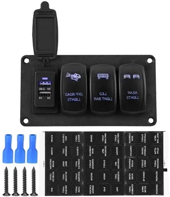 Obrázek produktu pro Vodotěsný panel s LED diodami a 3 spínači, 12–24 V