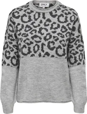 Image de ONLY ONLJADE ANIMAL LS O-NECK KNT NOOS Gris clair Melange/Leo/Gris foncé Me S
