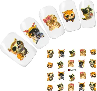 Produktbild von Tattoo Nail Art Aufkleber Katze Eule Nagel Sticker