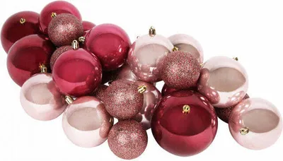 Produktbild von Niceey Weihnachtskugel, Baumschmuck für den Christbaum, Christbaumschmuck, Set mit 26 Weihnachtskugeln, Dekoration, unzerbrechlich, für drinnen und draußen, Rosa