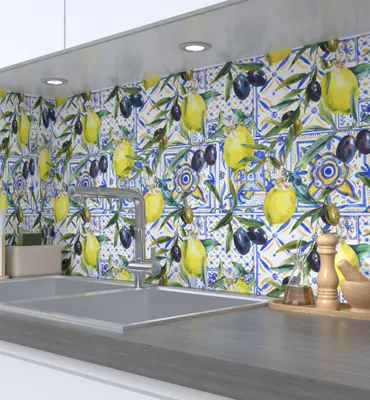 Produktbild von Küchenrückwand selbstklebend Zitronen und Oliven Spritzschutz Folie 180 x 60cm