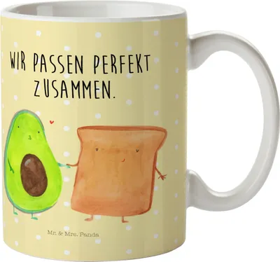 Produktbild von Mr. & Mrs. Panda Haferl Avocado Toast - Gelb Pastell - Geschenk, Trinklernbecher, Pott, Kindertasse, Hochzeit, Camping Tasse, Plastikbecher, Toastbrot, Liebe