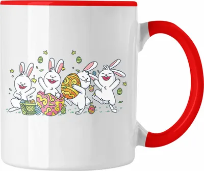 Produktbild von Trendation - Tasse Ostern Tanzen Ostergeschenke Kinder Jugendliche Geschenke Lustige Grafik Osterhase Ostereier (Rot)