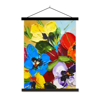 Produktbild von MuchoWow® Textilposter Ölfarbe - Malerei - Blumen 120x160 cm mit schwarzem Rahmen - Magnetischer