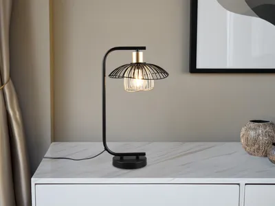 Produktbild von Große ausgefallene LED Tischleuchte Nachttischlampe Metall Schwarz Gold, H: 44cm