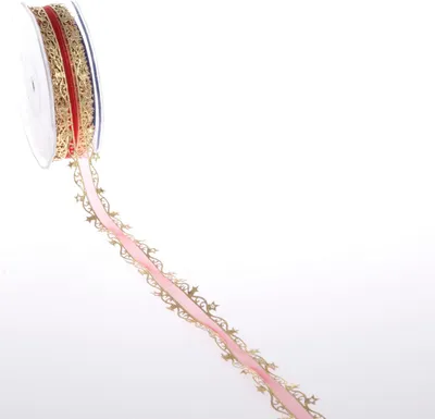 Produktbild von Organzaband mit Sternchenkante - 23mm - 20m - Rot-Gold - A18139-32