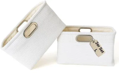 Produktbild von Ibenzoa® Faltbare Aufbewahrungsboxen Set (2) – Weißer Cordstoff, 35×20×20 cm, mit Metallgriffen, Organizer für Schrank & Kinderzimmer