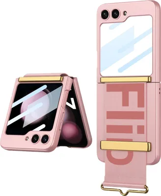 Image de Étui ultrafin pour Samsung Galaxy Z Flip 5 avec protection de la charnière, petite protection d'écran et sangle Rose