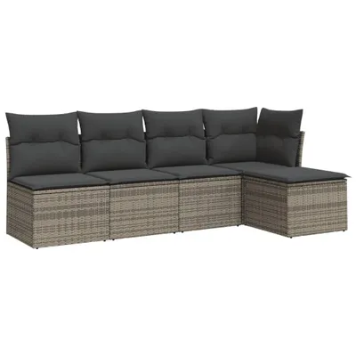Produktbild von vidaXL 5-tlg. Garten-Sofagarnitur mit Kissen Grau Poly Rattan