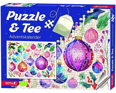Produktbild von Adventskalender 'Puzzle & Bio-Tee-Adventskalender' Motiv Baumschmuck bestückt