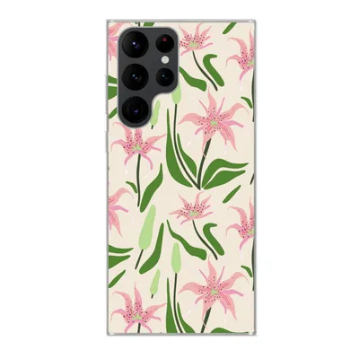 Produktbild von MuchoWow® Handyhülle Schutzhülle Hülle für Samsung Galaxy S22 Ultra Blume - Rosa - Blatt Silikon Softcase Handy Hülle - Abbildung