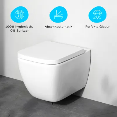 Produktbild von AM.PM Hänge-WC Wand Toilette Spülrandlose Toilette Wand-WC inkl.abnehmbaren WC-Sitz mit Softclose-Absenkautomatik Wand WC Spülrandlos, Weiss
