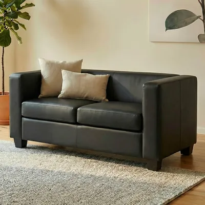 Produktbild von 2er Sofa Couch Loungesofa Lille  Leder, schwarz