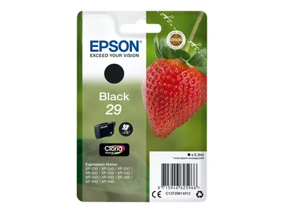 Produktbild von Epson Strawberry Singlepack Black 29 Claria Home Ink, Standardertrag, Schwarz, Tinte auf Pigmentbasis, 5,3 ml, 1 Stück(e), 175 Seiten
