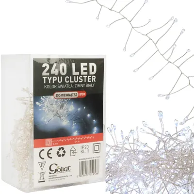 Zdjęcie produktu dla Lampki 240 LED 2,4 metra CLUSTER RYŻ ZIMNY BIAŁY NA BATERIE