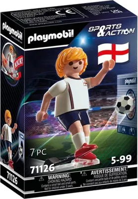 Produktbild von PLAYMOBIL 71126 Sports & Action Fußballspieler 7,5 cm England Fußball Rasensport Ball Trikot Spieler Kickfunktion Torwand Spieleset