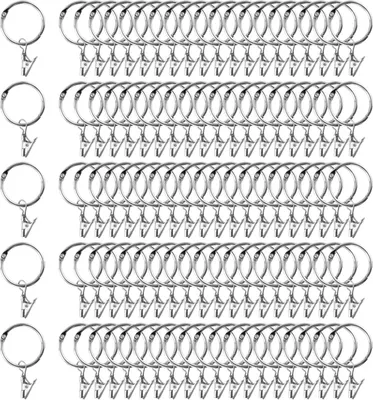 Image de Anneaux pour rideaux avec clip, diamètre 32 mm, lot de 100, pour tringles à rideaux